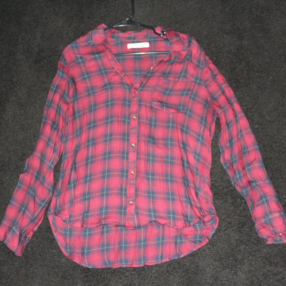 Abercrombie & Fitch Burgundy/Red and Navy Flannel Sz. L